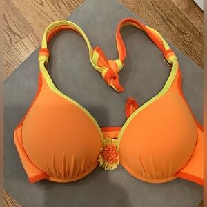 Coco Rave Orange Yellow Push Up Bikini Top Size L 36A/B-Cup, NWT